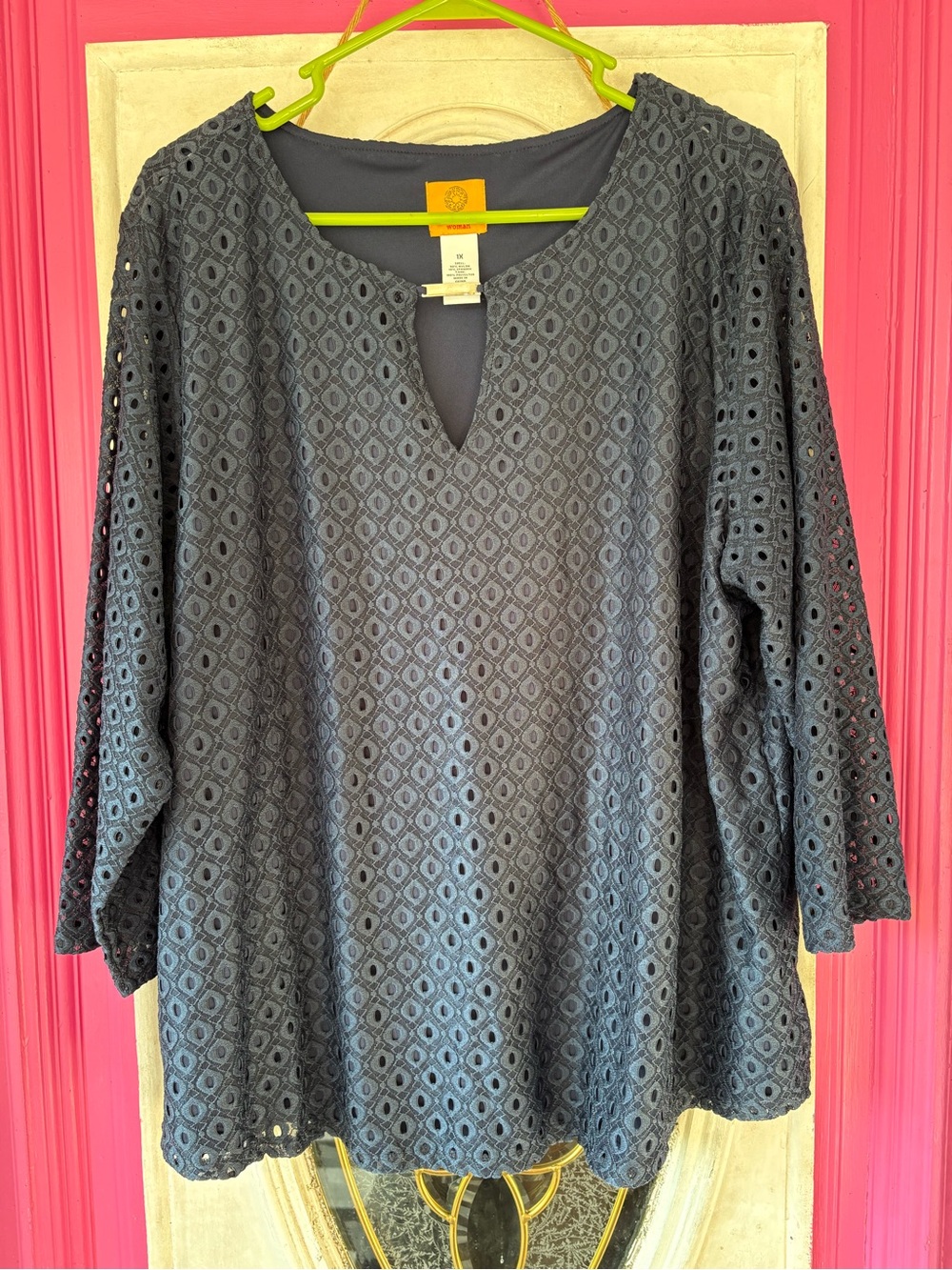 Ruby Rd. Navy Eyelet Tunic Top